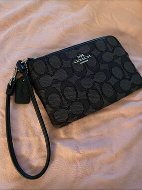 Coach Black Signature Canvas Wristlet with Leather Strap